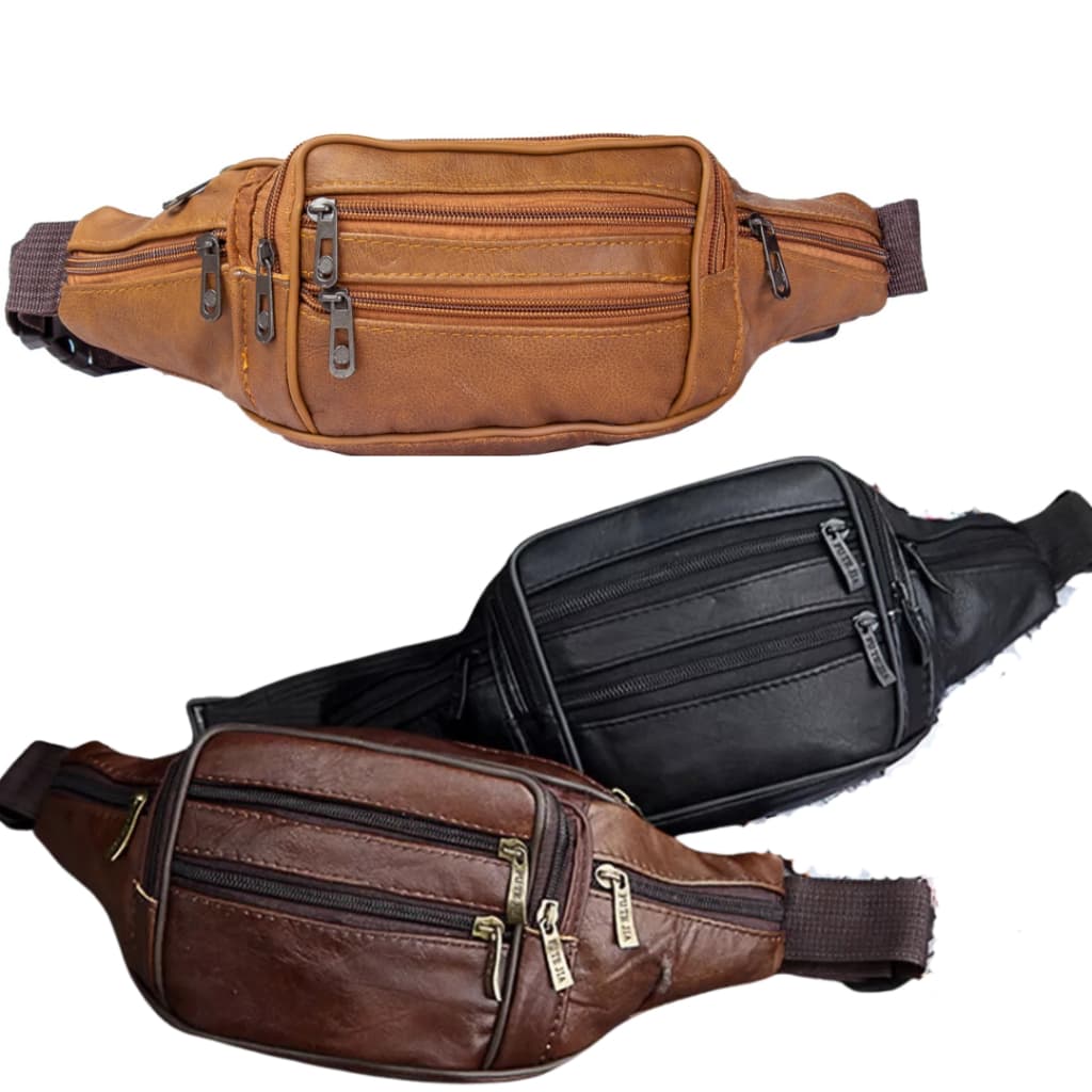 Pochete de Cintura Masculina 100% Couro Legitimo Com 7 Bolsos Envio Imediato