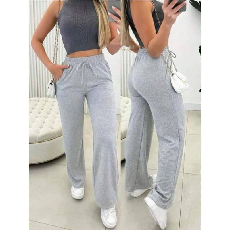 Calça pantalona de lazinho feminina cintura alta com bolso inverno