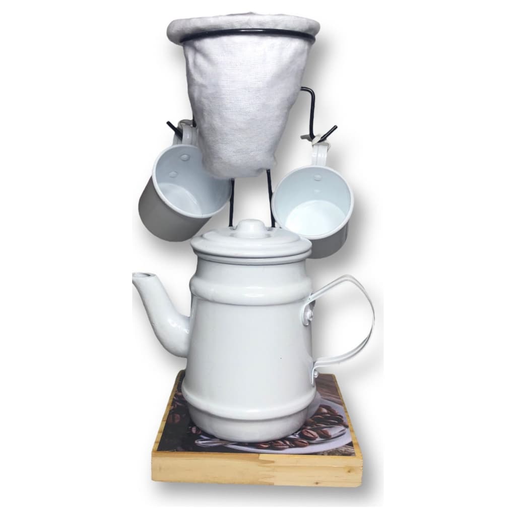 KIT CAFE COM BULE + 4 XICARAS EM ALUMINIOS BRANCO