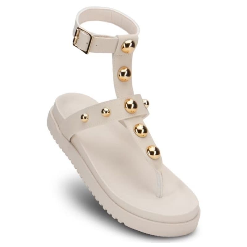 Papete LS Luisa Shoes Birken com spikes redondo dourado