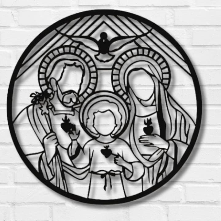 Mandala Sagrada Família na cor Preta em MDF