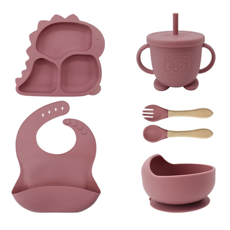 Talheres Bebê Silicone 6 Peças kit Talheres Infantil  Formato De Dinosaur Fofo