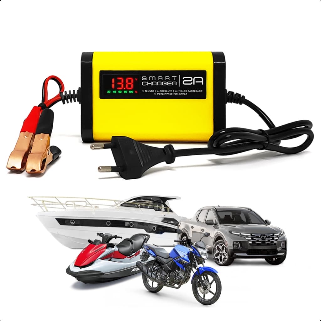 Carregador de Bateria 12volts Portátil Automatico Bivolt Carro Moto Inteligente Digital Autmotivo