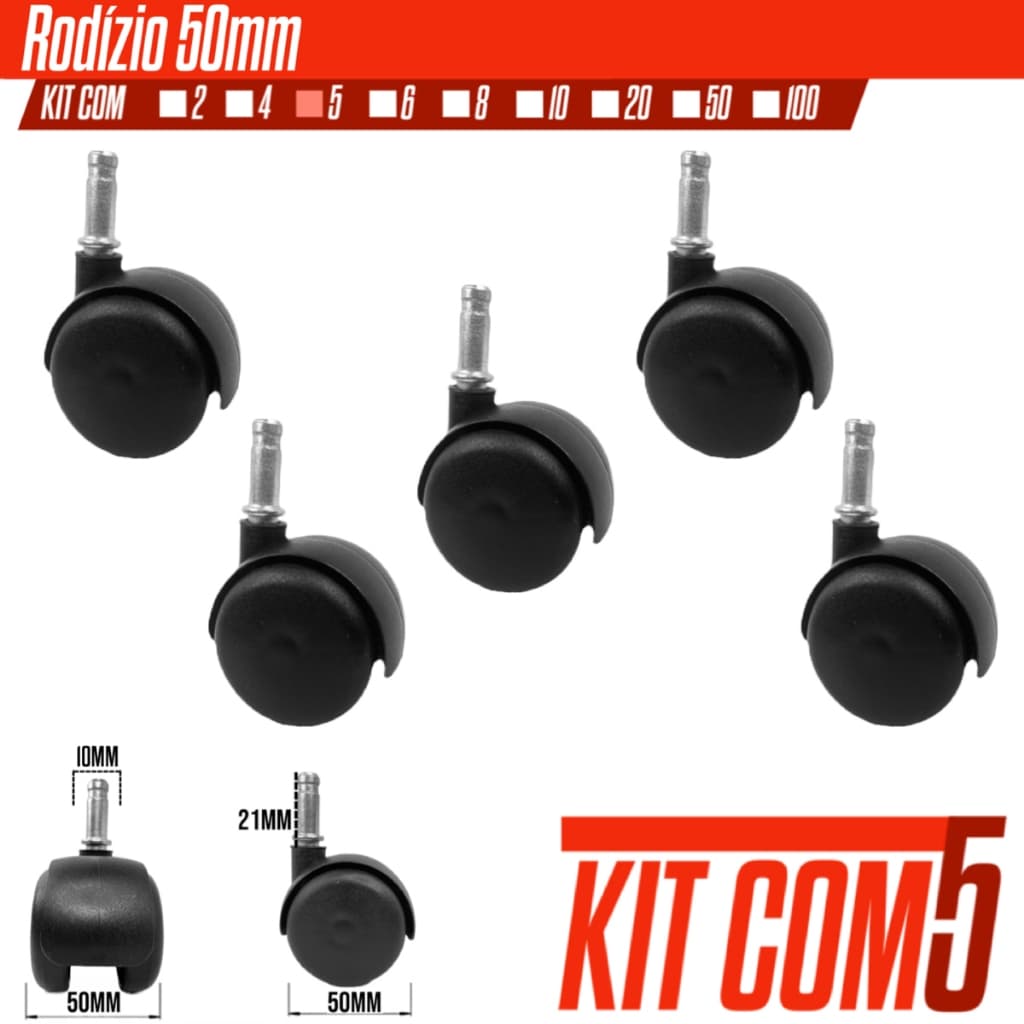 Kit 5 Rodinhas rodizio para cadeira de escritório giratoria rodízios com pino roda de cadeira gamer