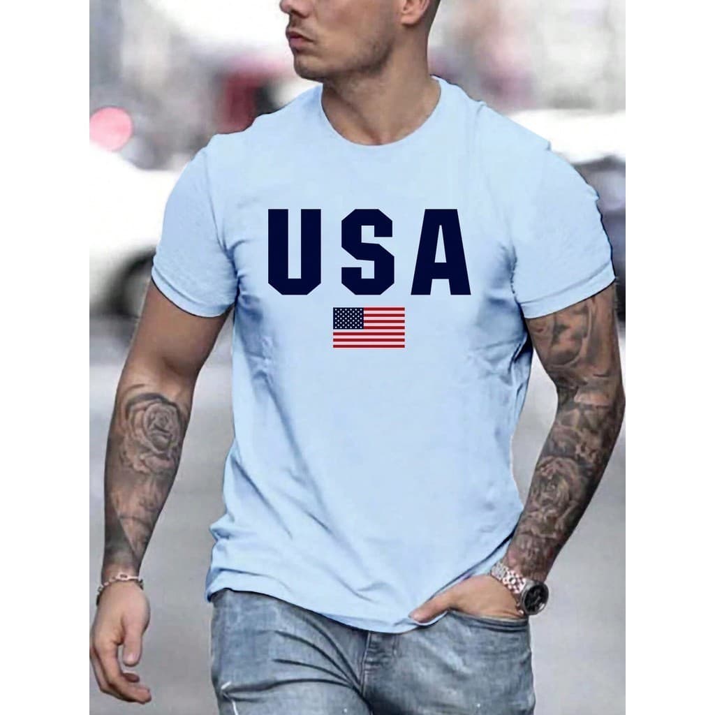 Camiseta Masculina Com Estampa De Letras USA Lançamento Camiseta Basica Casual