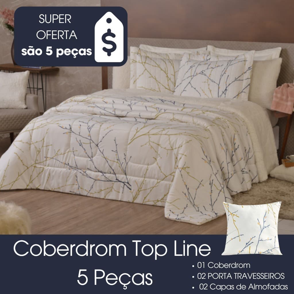 Coberdrom Top Line King Dupla Face Fleece / Sherpa COMBO 5 peças (com porta e capa de Almofada)