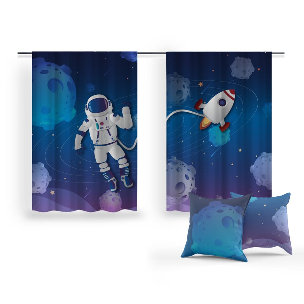 Cortina+Mimo 2 Capas Almofadas Conforto Estilo Decoração  Astronauta Sofá Sala Quarto Estampas Exclusivas Alta Qualidade Variedade Cores Almofadas Macias Elegantes Acessórios Modernos