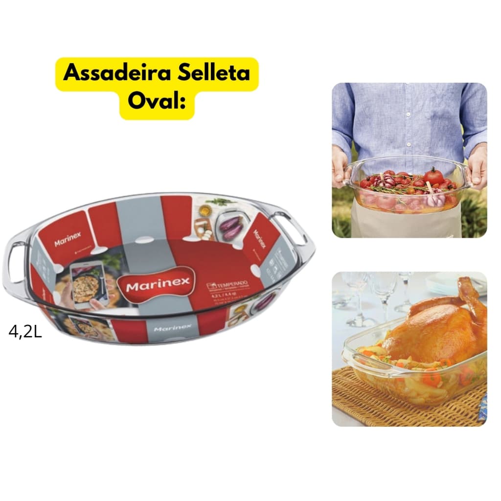 Assadeira Selleta Oval 4,2L Vidro Temperado Transparente Sempre Travessa Lasanheira Refratário