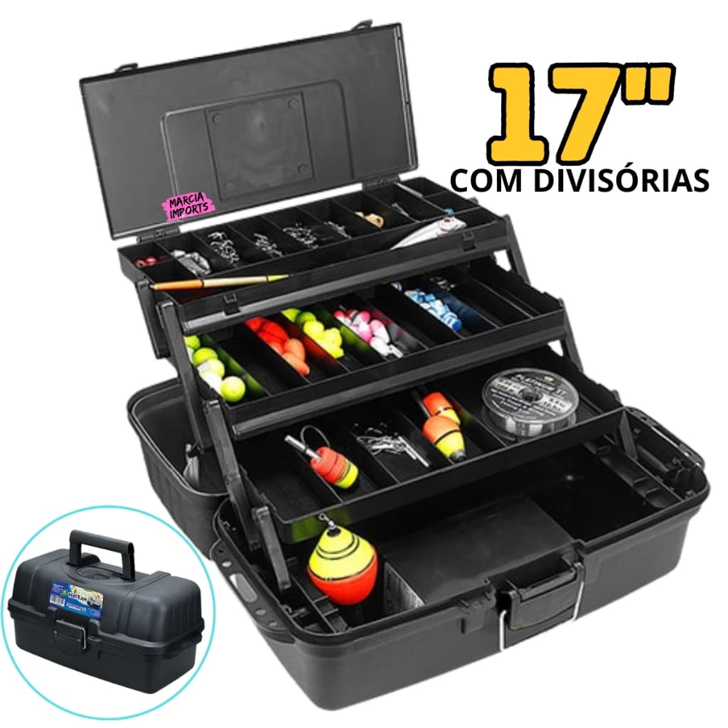 Maleta Mr Fish 17" Com Compartimentos P Ferramentas Pesca Arqplast com Trava e Trava 12L de Capacidade