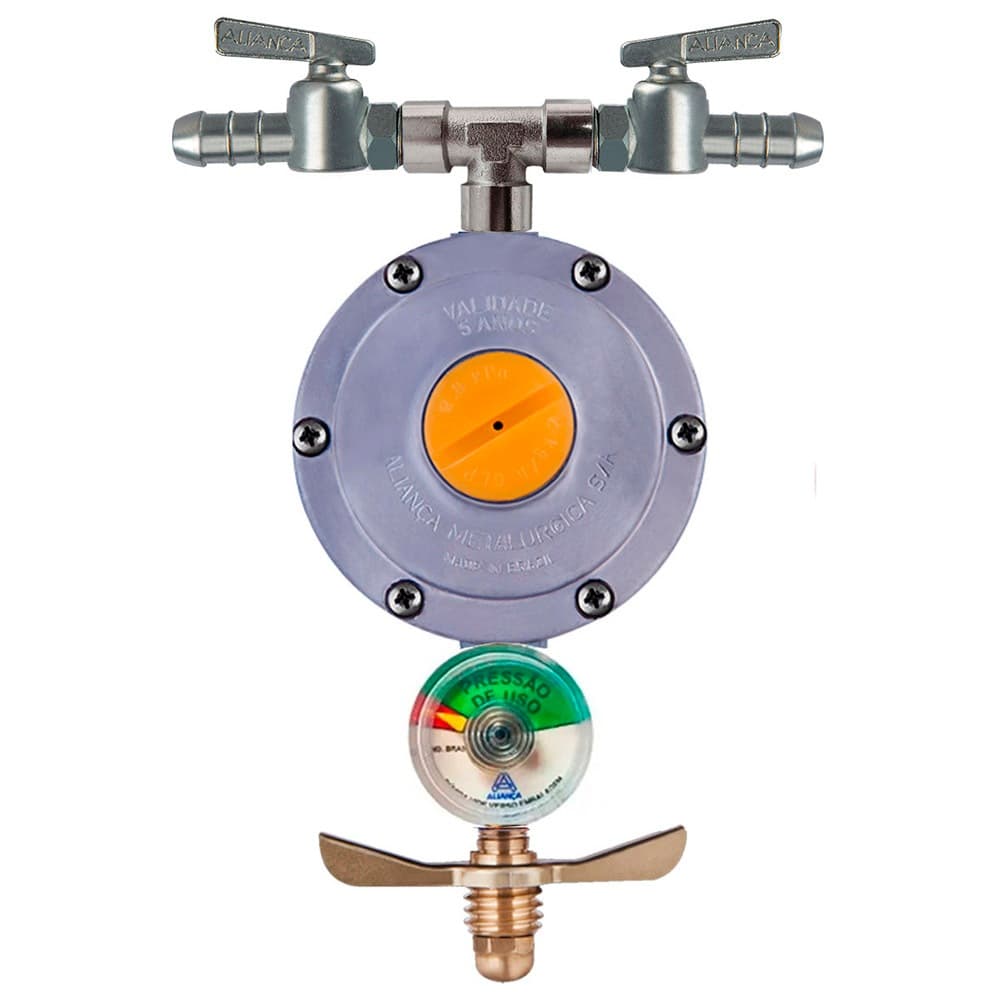 Regulador De Gás Aliança 2kg/h com Saída Dupla Forno Fogão E Cooktop Com Manômetro
