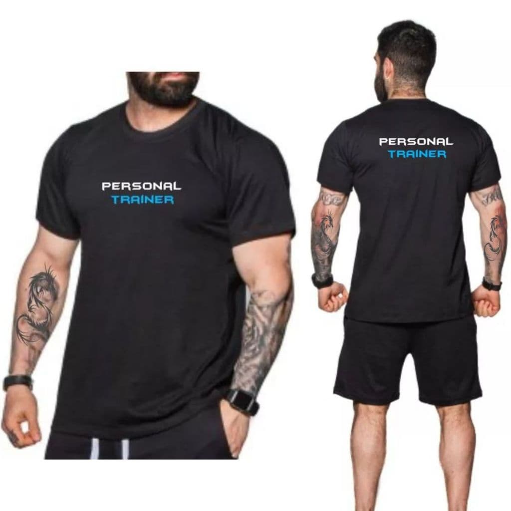 Camiseta Masculina Personal Trainer Uniforme Dry Fit Blue Fit