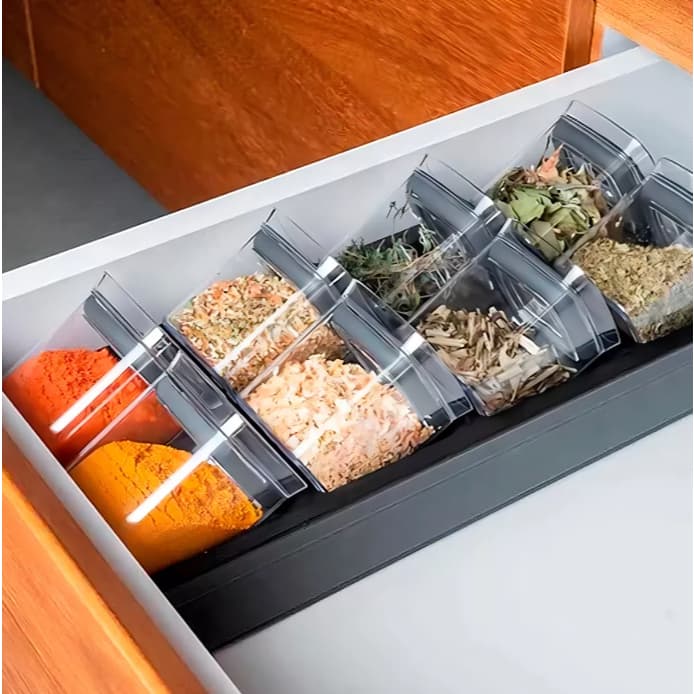 Organizador De Temperos 9 Peças Cozinha Clear Ou Potes Herméticos