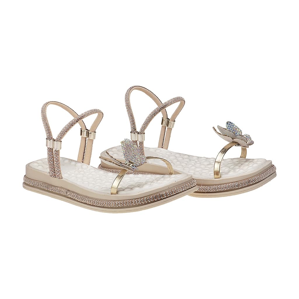 Sandalia Rasteira Borboleta Flat brilho de  nó feminina strass