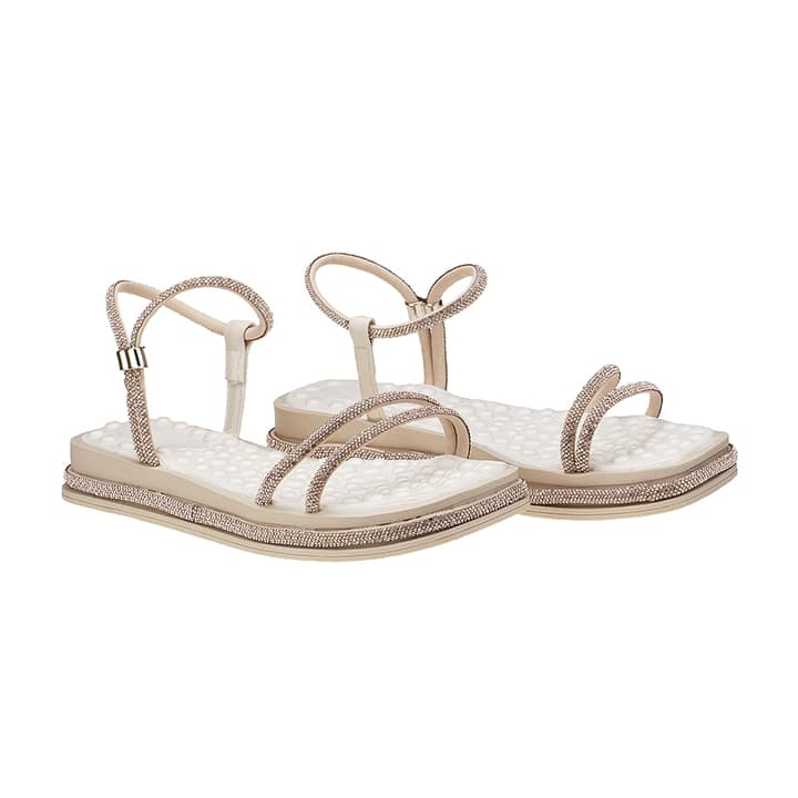 Sandália Rasteira Flat brilho feminina strass conforto