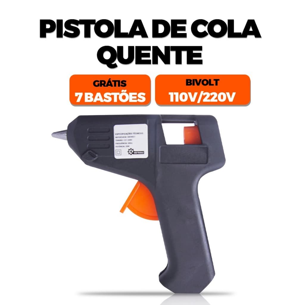 Pistola Cola Quente 20W Profissional Bivolt + 10 Bastões de Cola - INMETRO