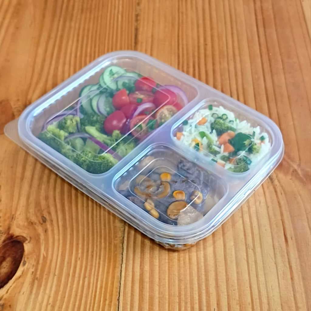 24 Marmitas 900ml 3 Divisórias c/Tampa para Delivery Freezer e Microondas Reutilizável