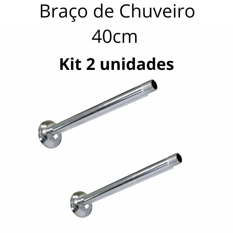 Kit com 2 braços canos de chuveiro 40cm em Alumínio Polido