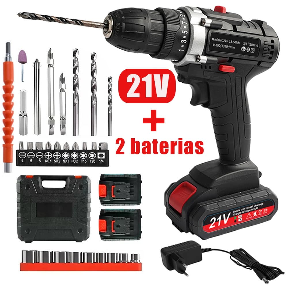 21V Furadeira Elétrica KIT Chave Fenda Eelétrica Sem Fio De Dupla Velocidade Com Bateria De 2 lítio