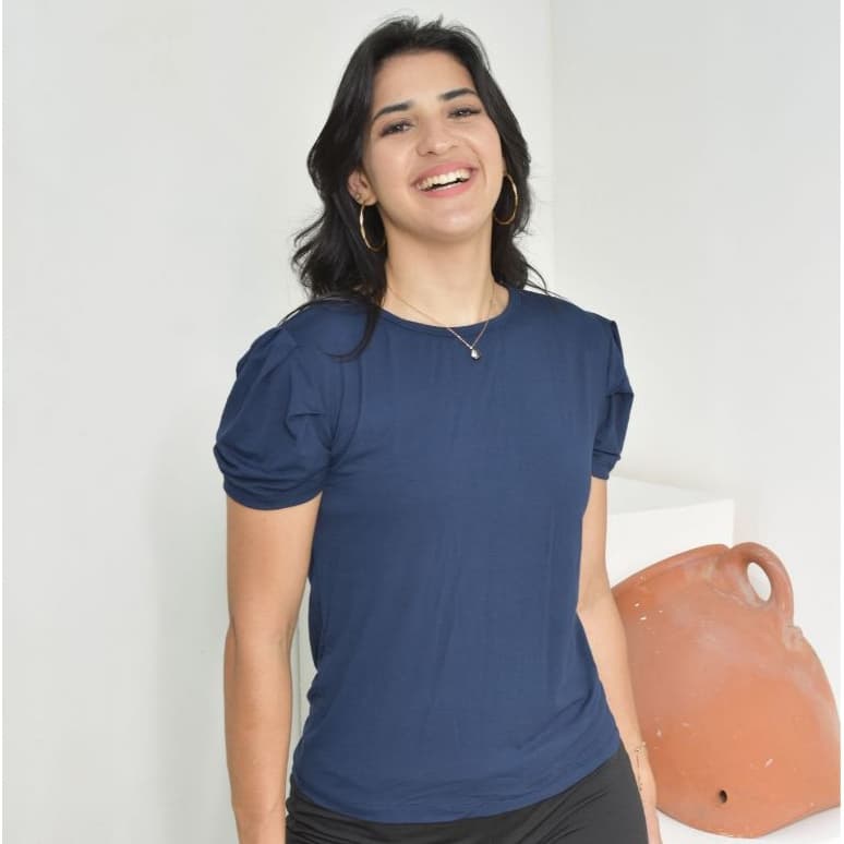 Blusa Viscolycra Manga Princesa Plissada Bufante