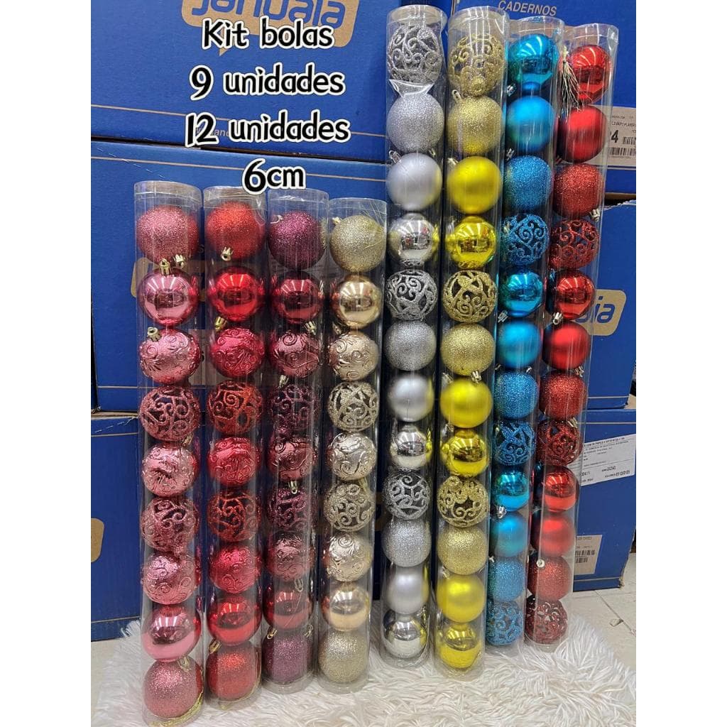 Decoraçao De Natal Kit 9/12 Bolas De Natal Mista Lisa Fosca Glitter Fazada 6cm(P101167/P10162)