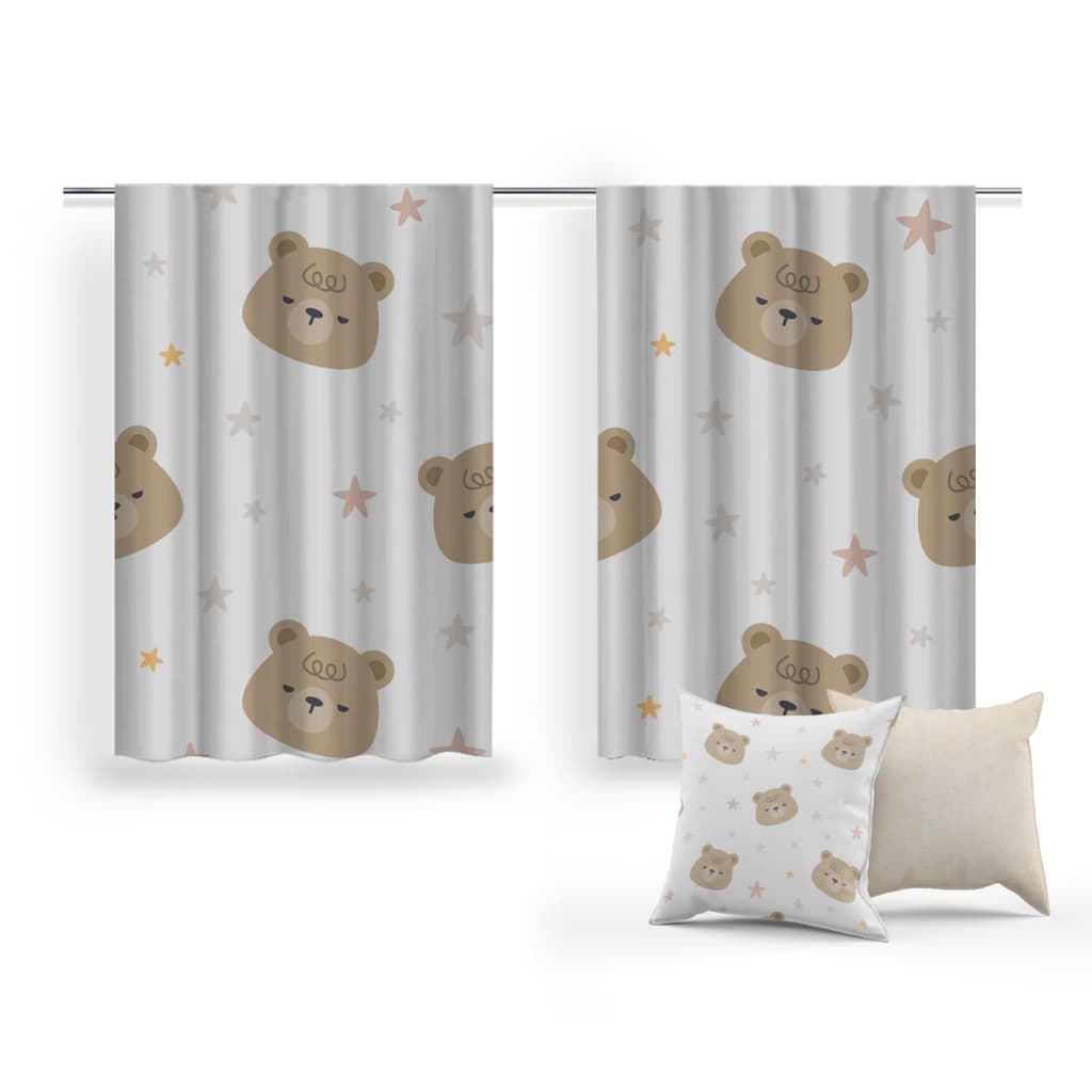 Cortina+Mimo 2 Capas Almofadas Conforto Estilo Decoração Ursinho Marrom Sofá Sala Quarto Estampas Exclusivas Alta Qualidade Variedade Cores Almofadas Macias Elegantes Acessórios Modernos