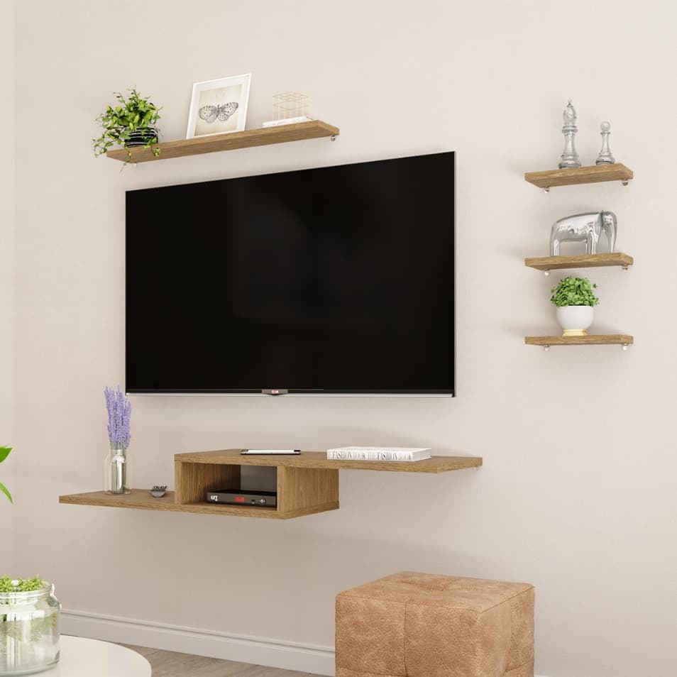 Rack Suspenso para TV com Nicho e 4 Prateleiras | Sala/Quarto | FULL Shopee