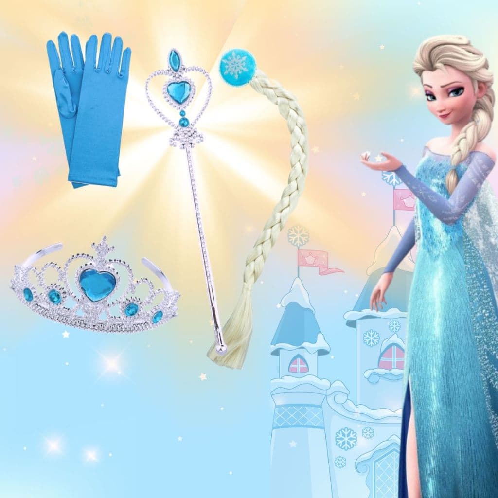 Kit Princesa Elsa Com Varinha, Coroa, Luva e Trança  Fantasia Fadinha Infantil Princesas Acessorios
