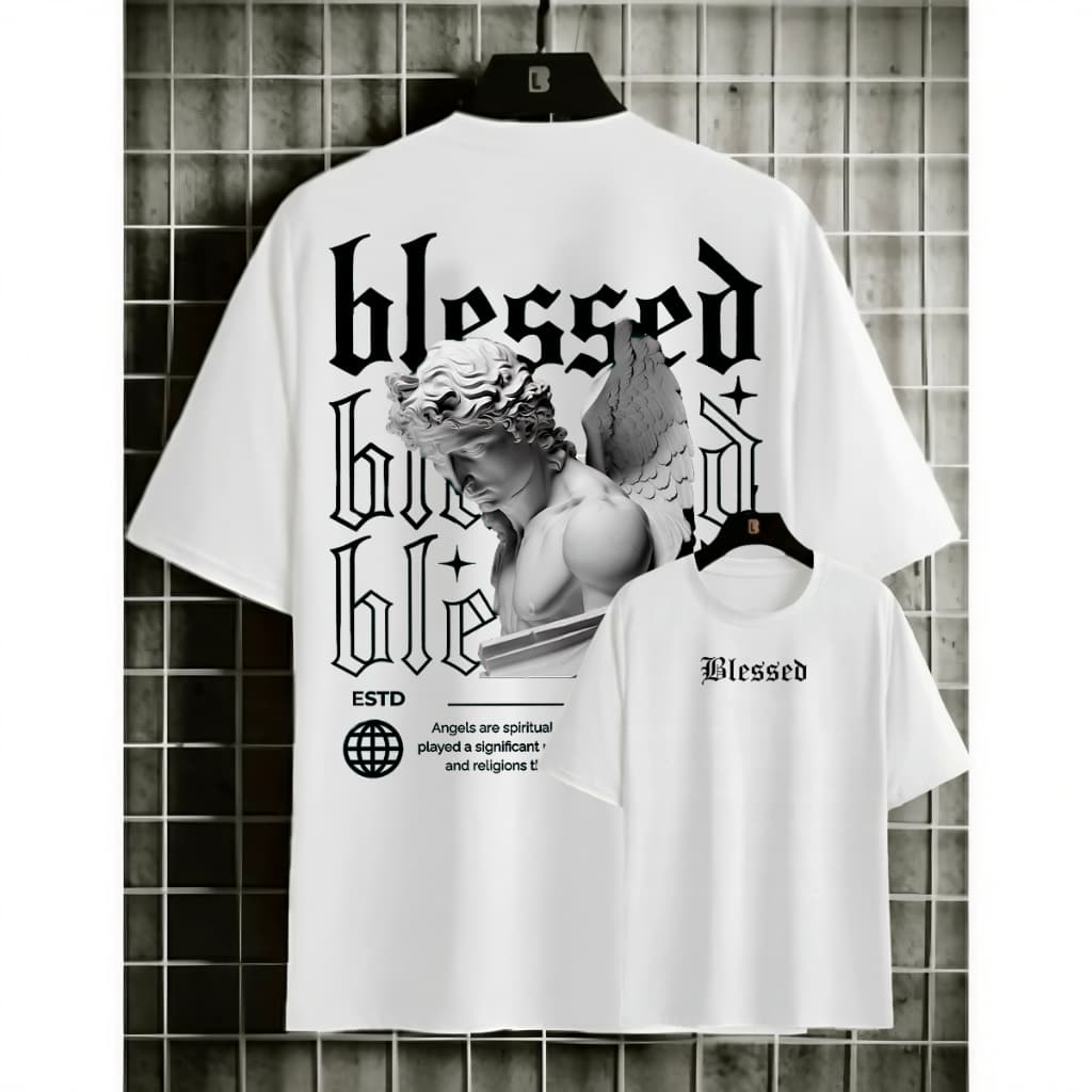 Camiseta Masculina em Algodão Camisa Blessed Streetwear Manga Curta