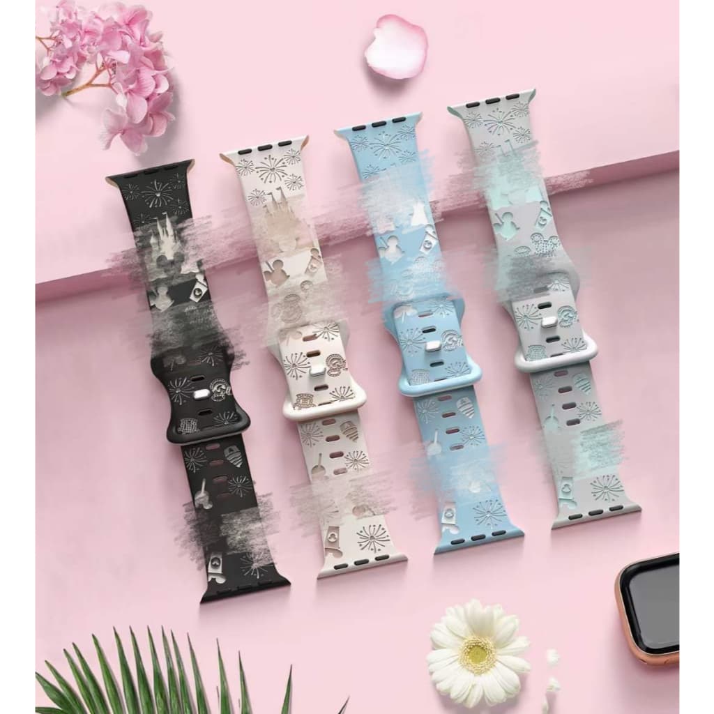 W.BILL Pulseira MK Castelo Paradise Borracha para Apple Watch ultra/10/9/8/7/6/5/4/3/2 SE/ 38/40/41/42/44/45/46/49mm