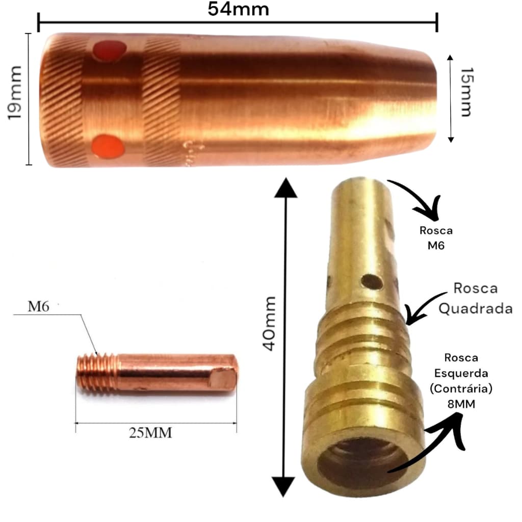 Kit Tocha Mig 1.0mm Bocal Bico Difusor C/ Rosca P/ V8 Outras