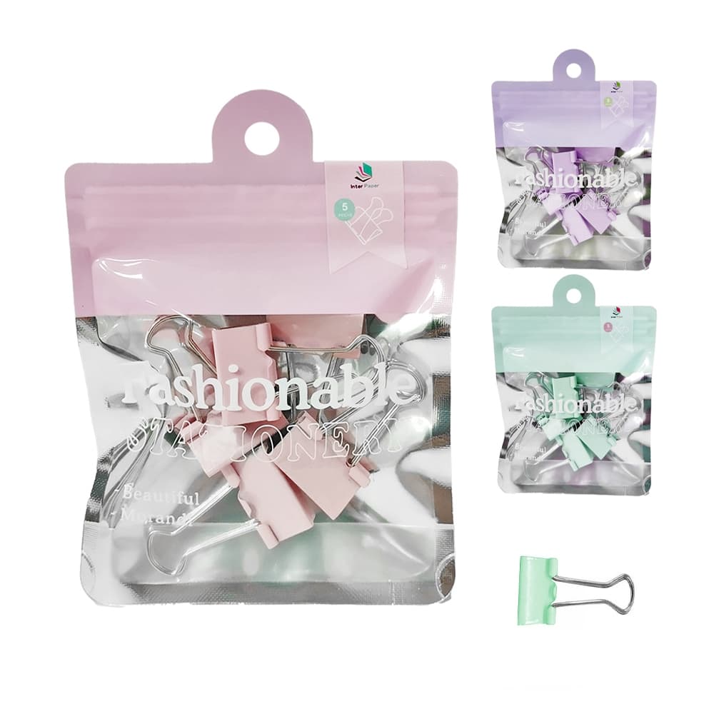 Kit Prendedor de Papel metálico tons pastel 19mm 6 peças Interponte