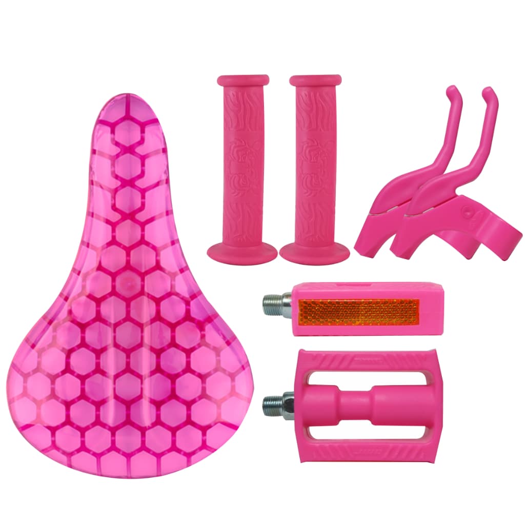 Kit Banco Manopla Manete Pedal Bicicleta Aro 16 Pink