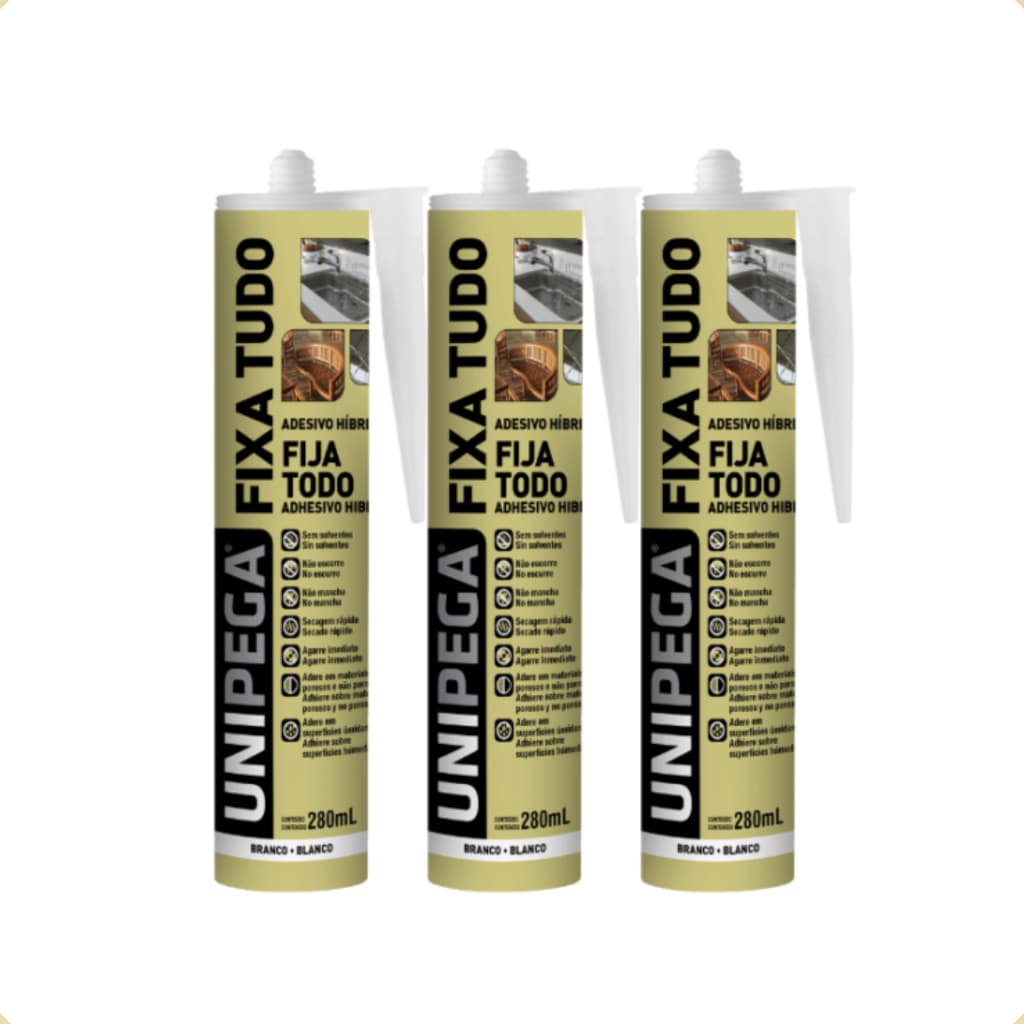 Kit 3 Colas Fixa Tudo Alta Adesão Silicone Veda Tudo 280ml