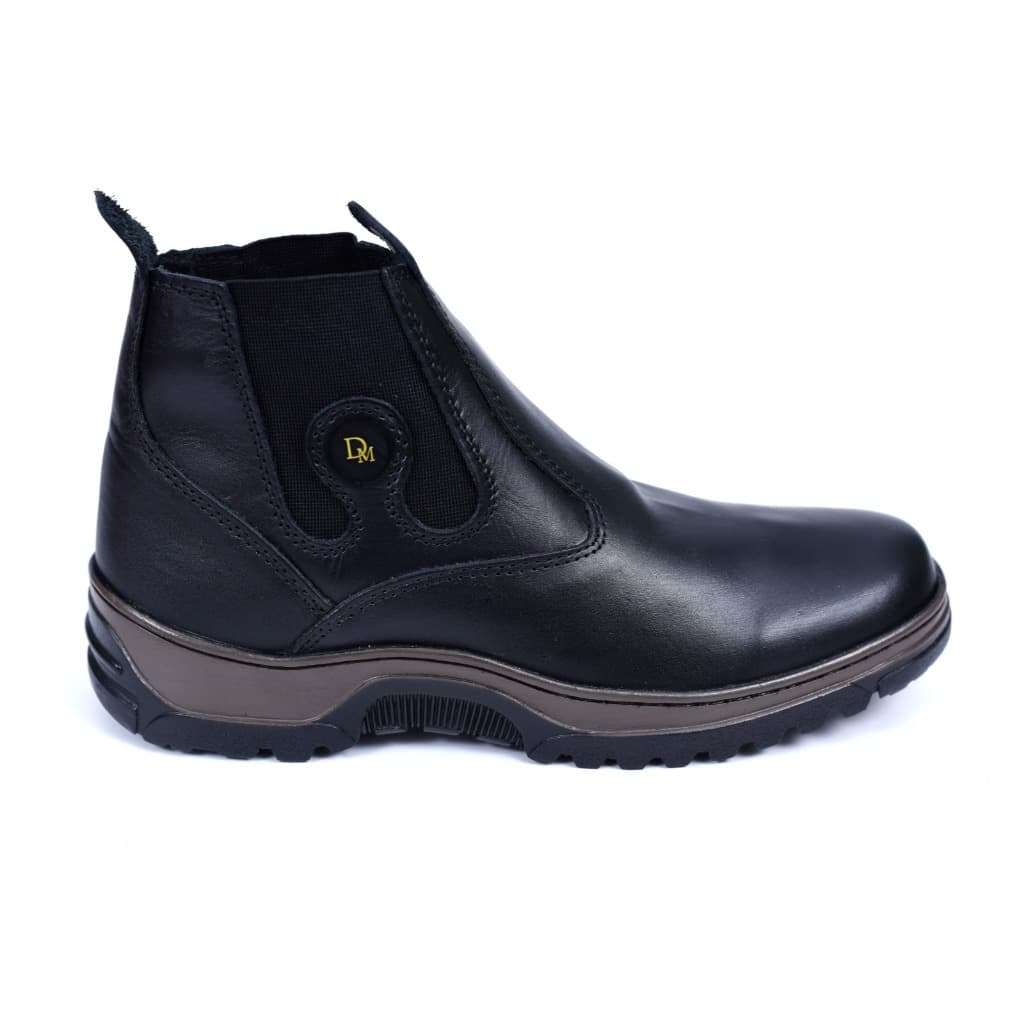 Bota Botina Masculina Preta Couro Legítimo Trabalho Palmilha em Gel Envio Imediato