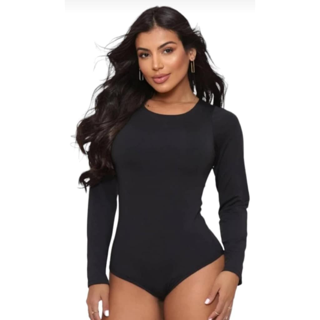 Body Manga Longa Gola Canoa Feminino Elegante Básico Ajustado Tendência Elegante
