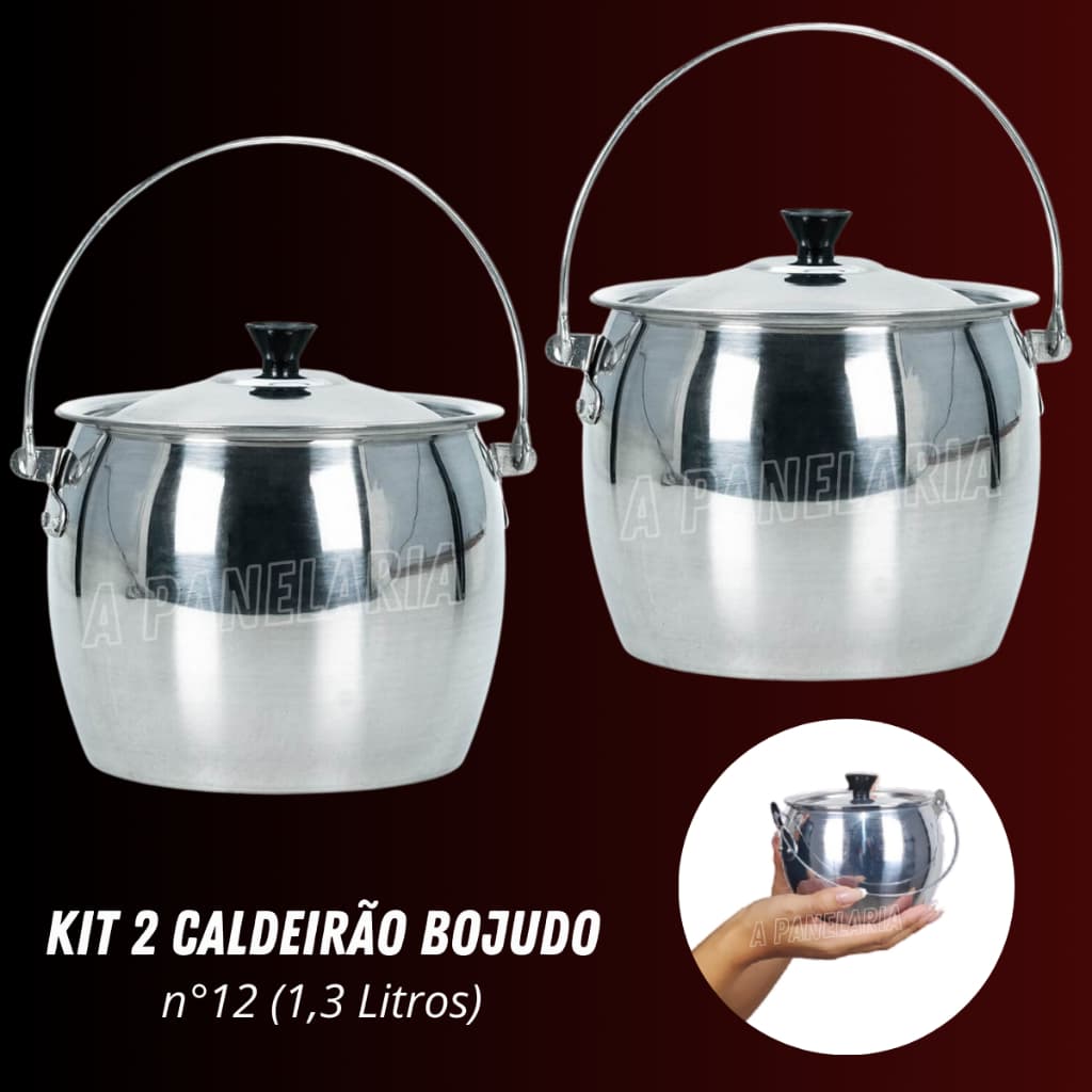 Kit 2 caldeirão PEQUENO 1,3 litros alumínio leve com alça multiuso porção porções cozinha