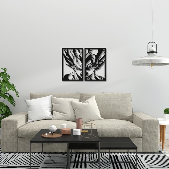 Quadros Decorativo Goku E Vegeta Mdf Vazado Preto Dragonball Z