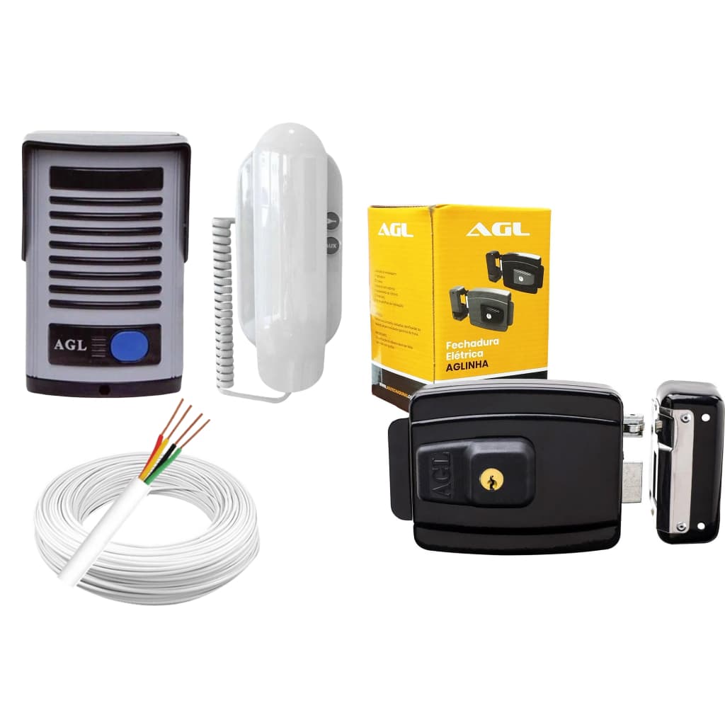 Kit Interfone Porteiro Com Fechadura e Cabo