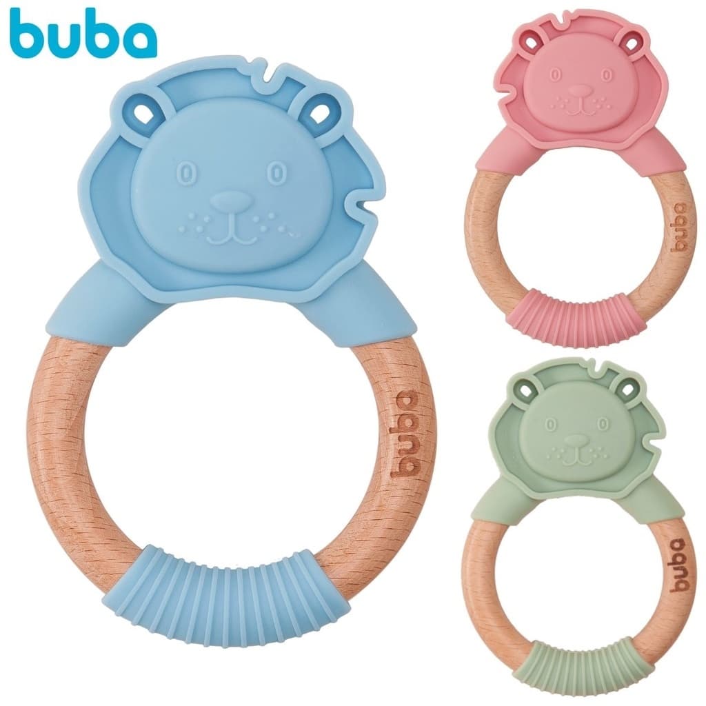 Mordedor Leão em Silicone e Bambu Massageador Gengiva Bebê Texturas Buba