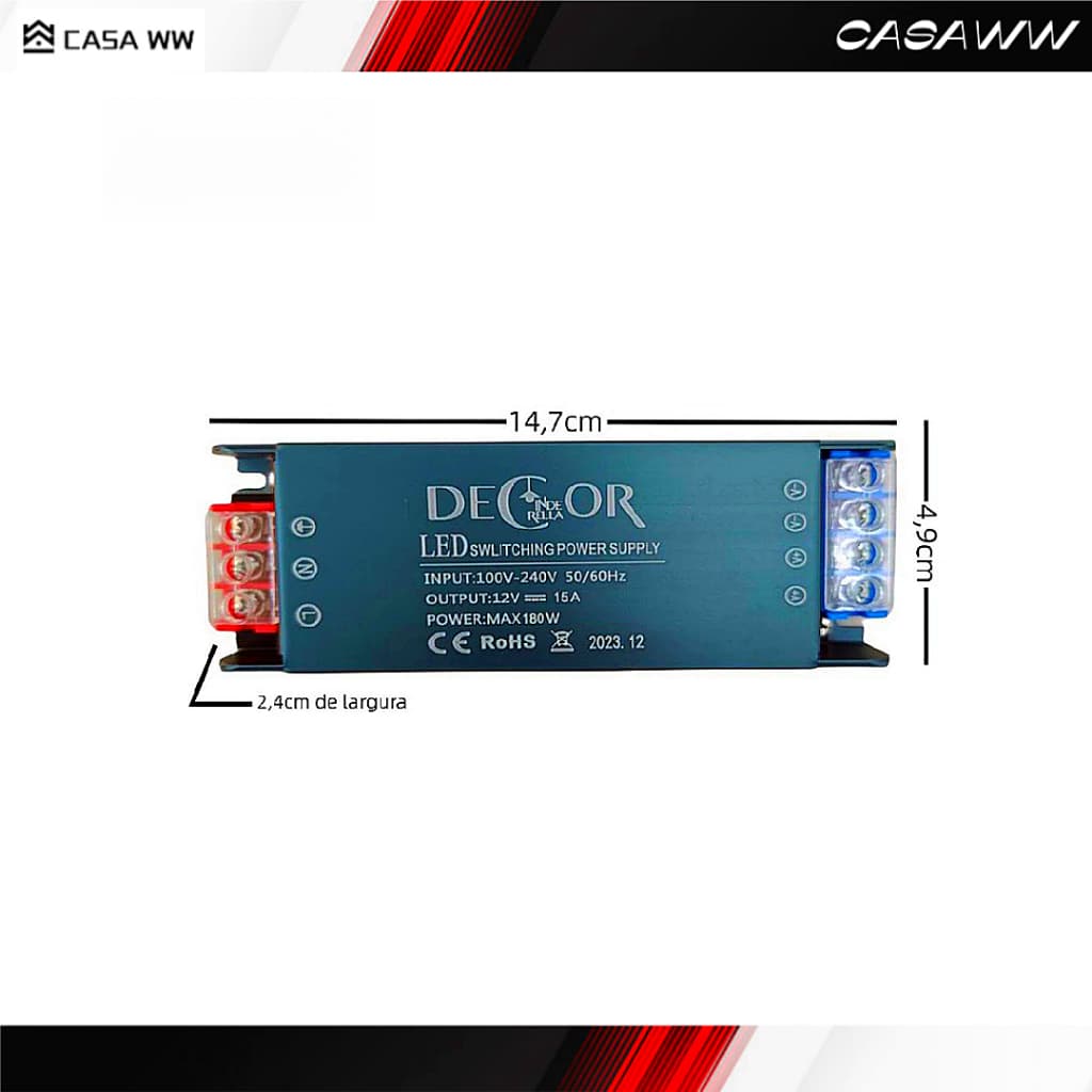 Fonte Chaveada Colmeia Slim Fino 12V 15A 180W Para Fita Led