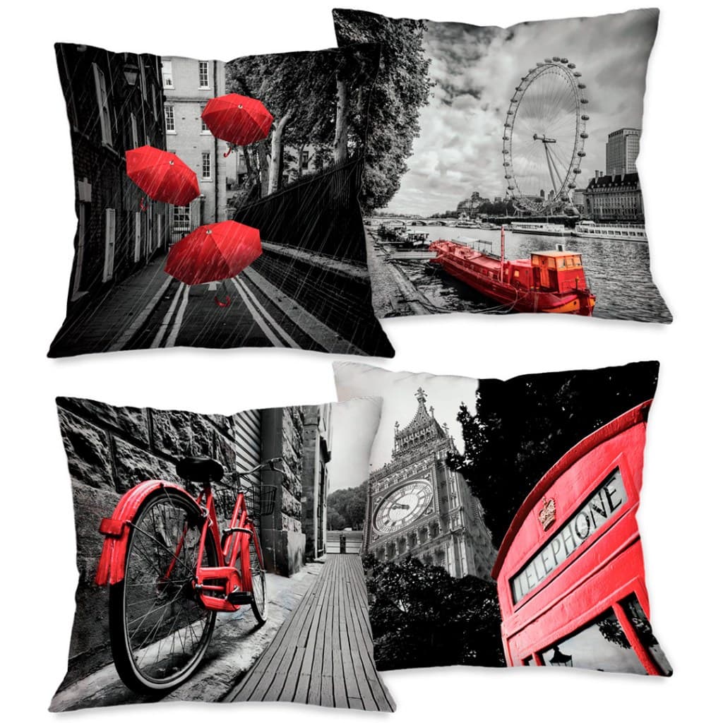 Kit com 4 Capas para Almofadas Decorativas Paisagens Londres 45x45 cm