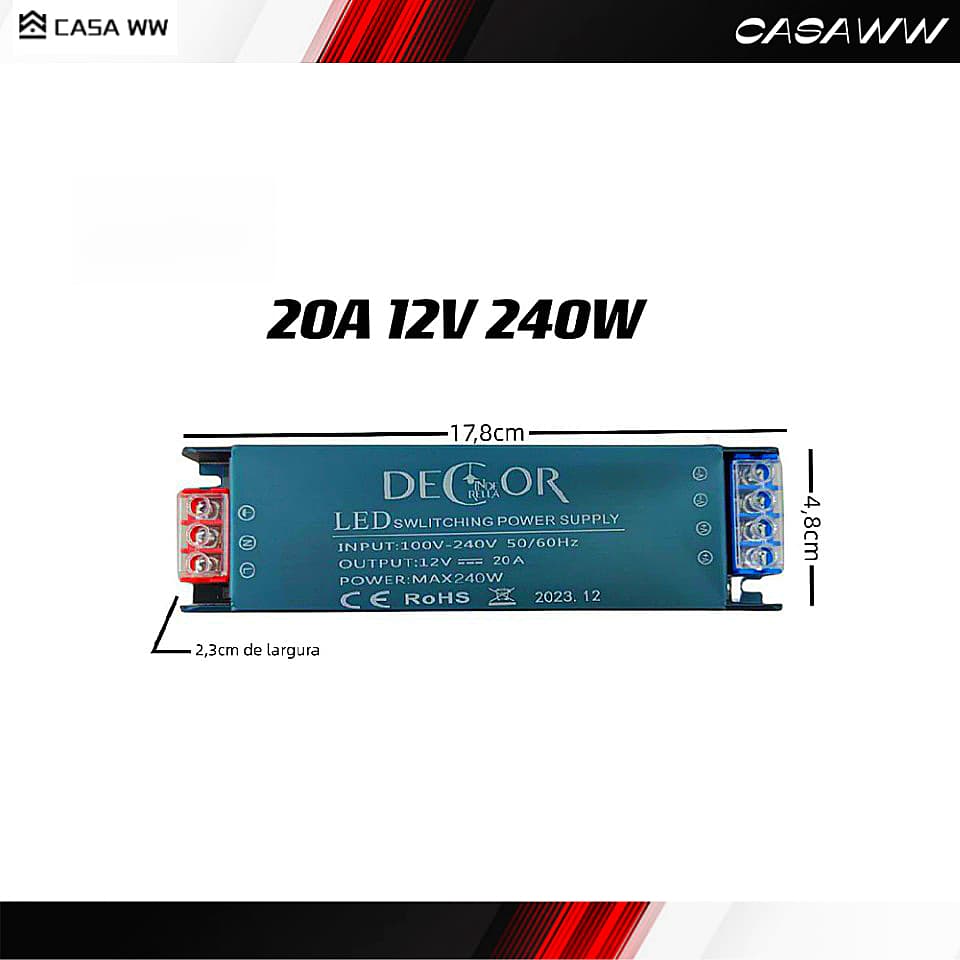Fonte Chaveada Colmeia Slim Fino 20A 12V 240W Para Fita Led