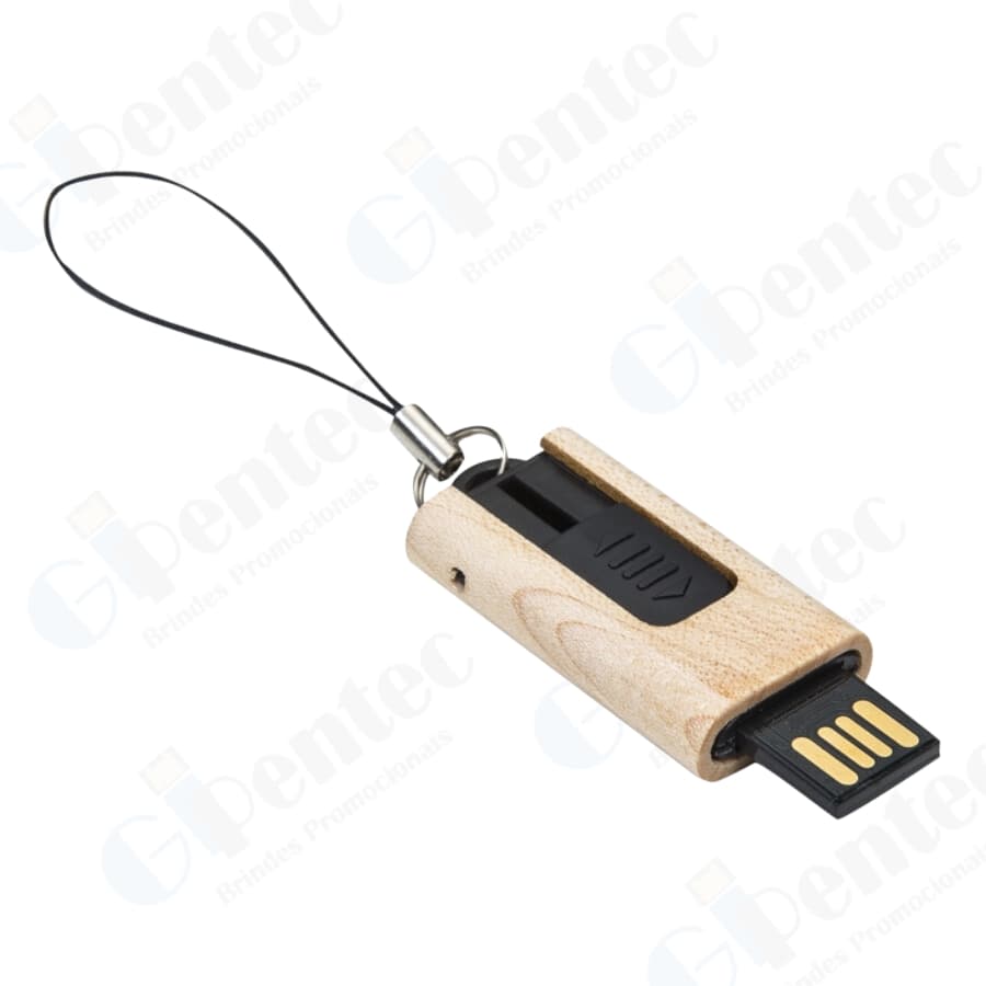 Pen Drive Madeira Retrátil Personalização a partir de 10 peças USB 2.0 (REF-MM245)