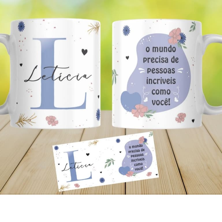 Caneca Xícara Personalizada Presente Com Seu  Nome Floral