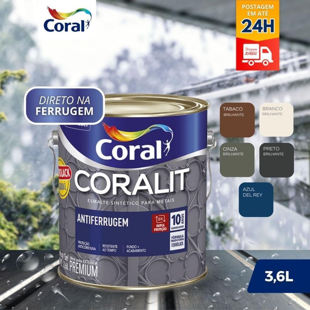 Tinta Esmalte Ferrolack Antiferrugem Coralit 3,6l Cores