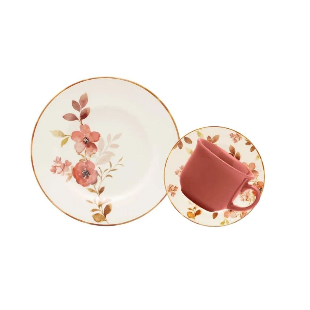 Conjunto Prato de Sobremesa + Xícara com Pires Chá das 5 Biona (12 Peças)