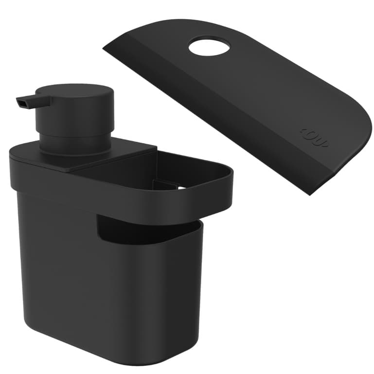 Dispenser De Detergente Organizador 650Ml + Rodo Pia Preto OU