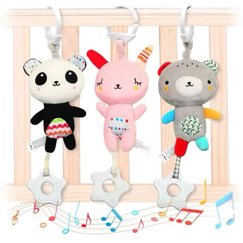 Móbile para carrinho cama, berço musical chocalho bebe bichinhos pendurado criança barulho mobile para berço brinquedo