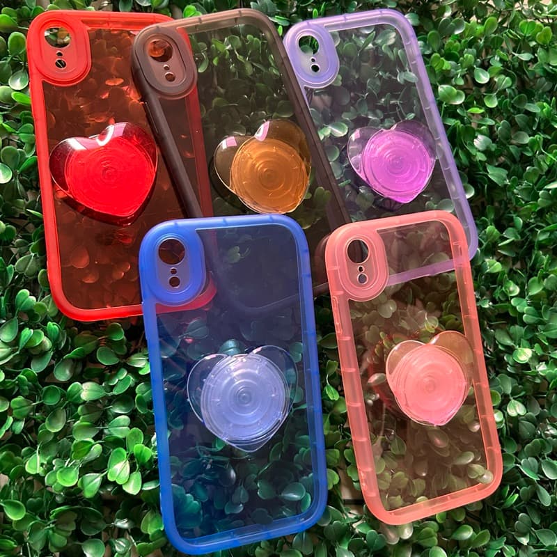 Capa para celular iPhone XR com suporte coração