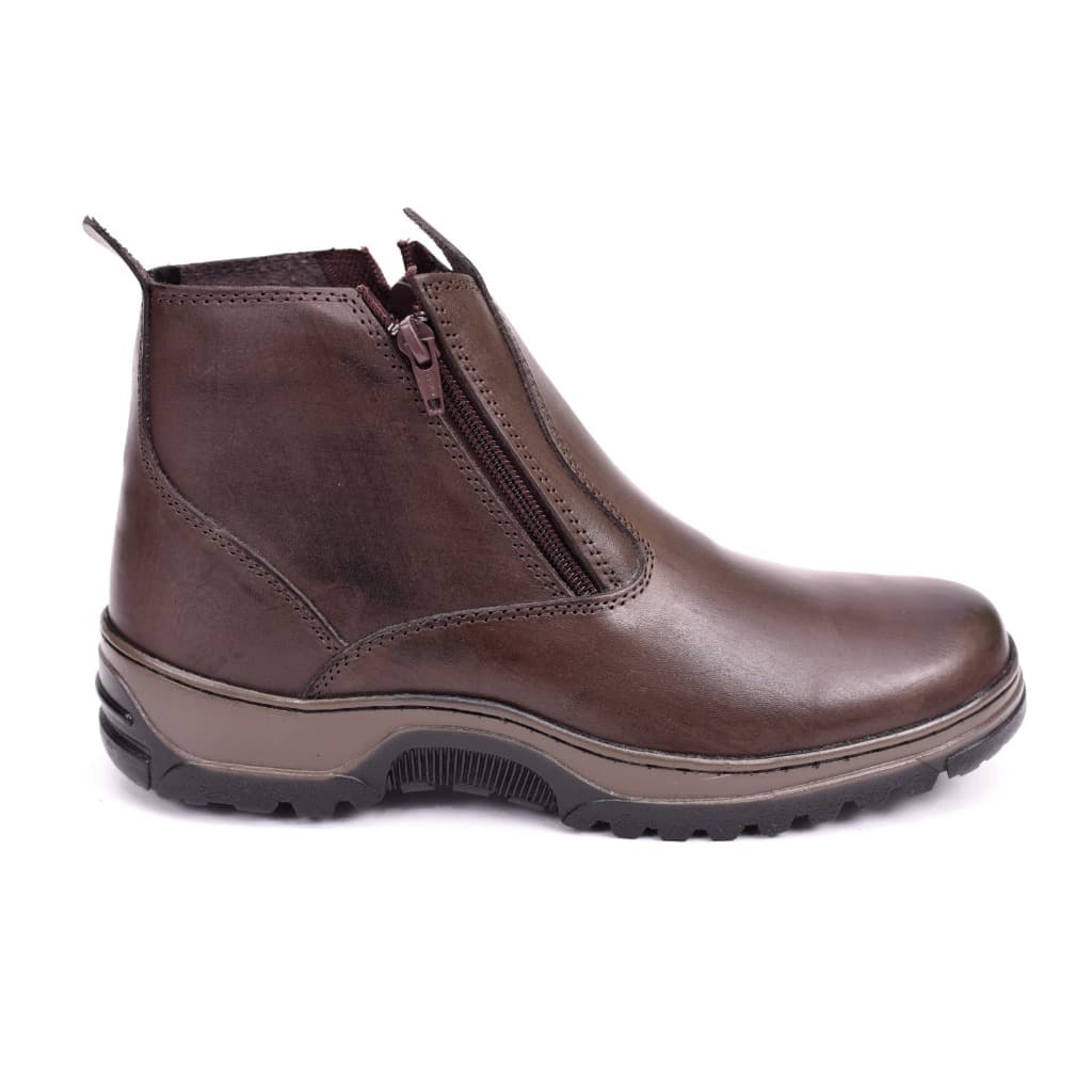 Bota Botina Masculina Café Couro Legítimo Trabalho com Ziper Palmilha em Gel Envio Imediato